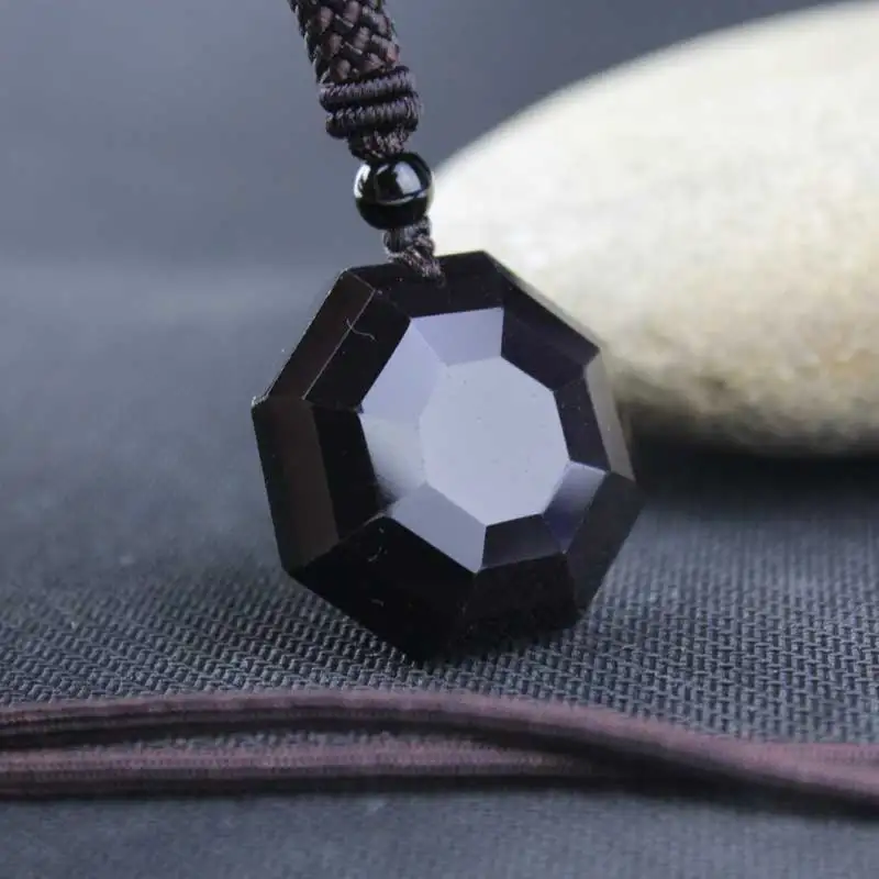 KYSZDL Natural obsidian pendant male and female auspicious black crystal pendant jewelry free gift rope and box