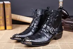 Zobairouメンズ防水冬のブーツブラック本革スパイクリベット軍事ブーツハイトップレースアップbota ş hombre zapatos