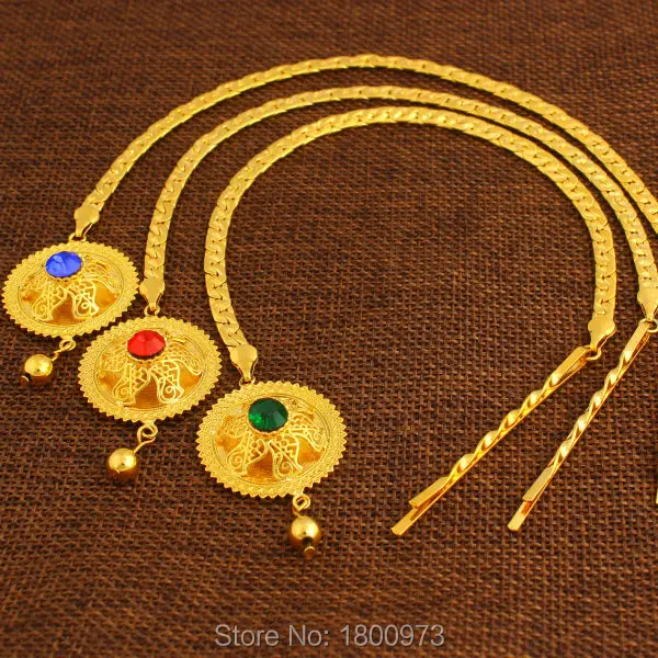 NEW Ethiopian Gold Hair Chain Jewelry Women 24k Gold Color Rhinestone African/Eritrea/Kenya Habesha Wedding Accessories