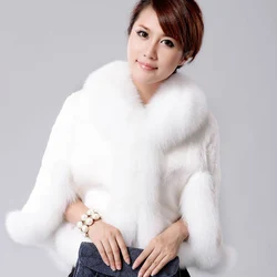 New Winter Womens Real Fox Fur Hooy Collar Long Trench Coat Fur Jacket Wool Cloak Clothes Wholesale Color:Black White Size:S M L