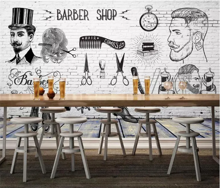 Retro personality fashion senior wallpaper barber shop backdrop decoration papel de parede 3d wallpaper papier peint