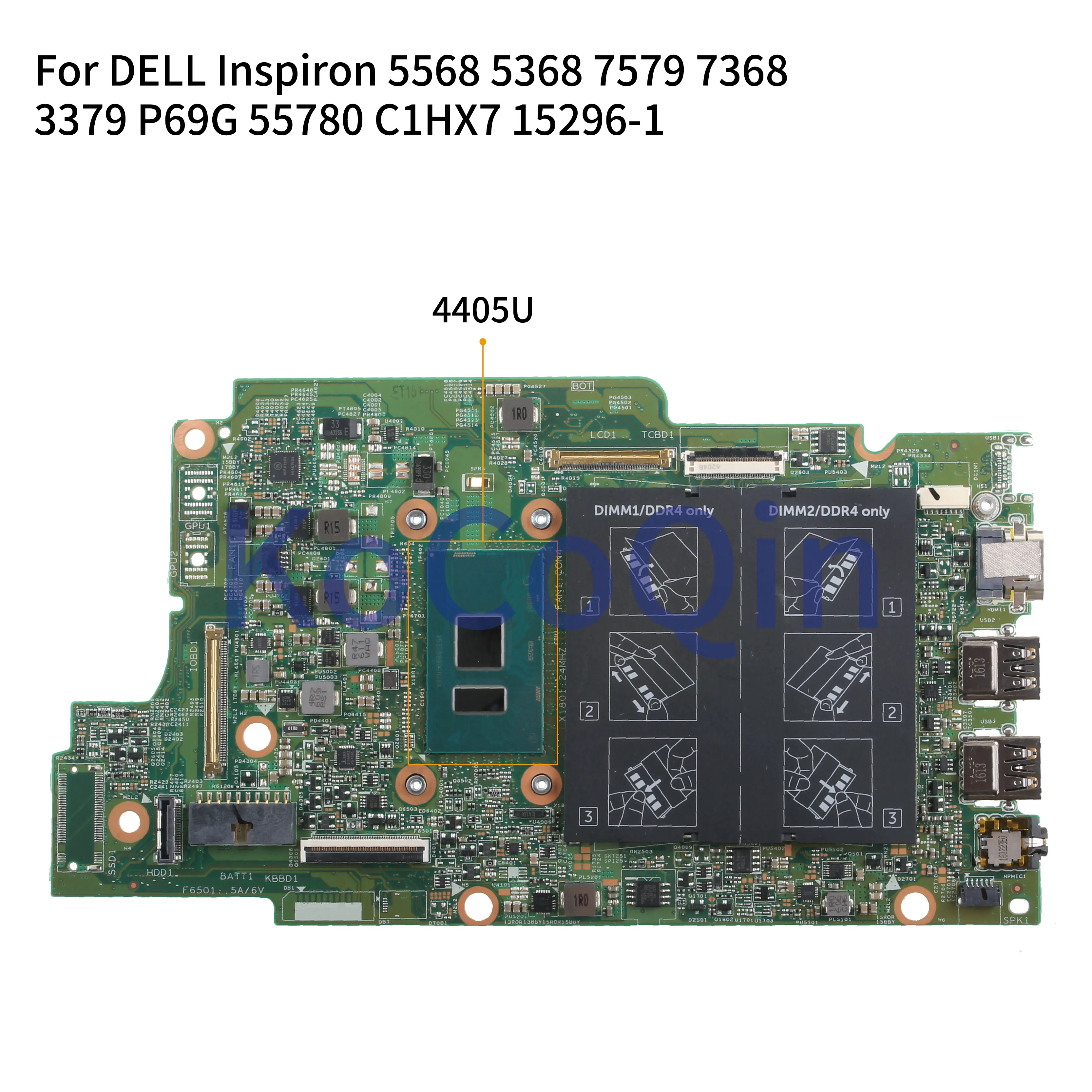 KoCoQin Laptop motherboard For DELL Inspiron 5568 5368 7579 7368 3379 P69G Core 4405U Mainboard 15296-1 0C1HX7 CN-0C1HX7 SR2EX