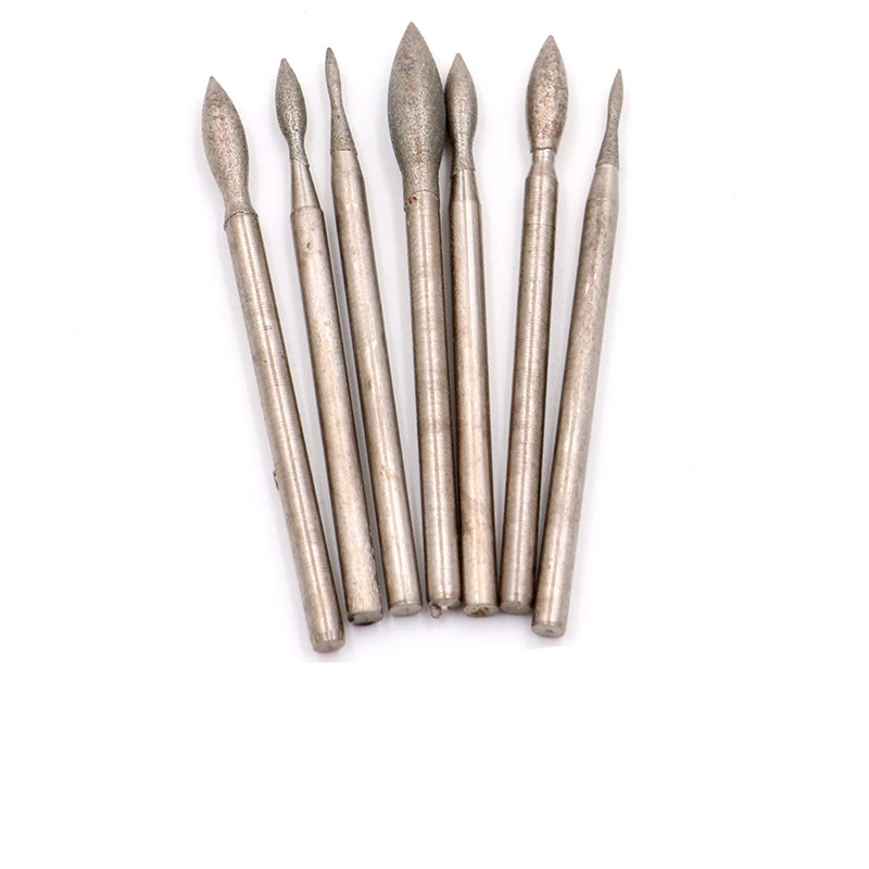 Diamond Grinding Head Polishing Needle Bits Burrs Metal Stone Jade Engraving Carving Tools For Dremel 2.35mm Shank J Needle