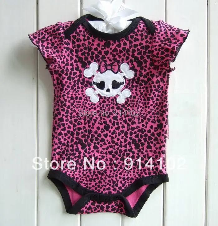 Skull Summer Infant Kids Girls Clothing Sets Bodysuits +Tutu Skirt + Headband 3 Piece Suits Leopard Baby Girl Clothes