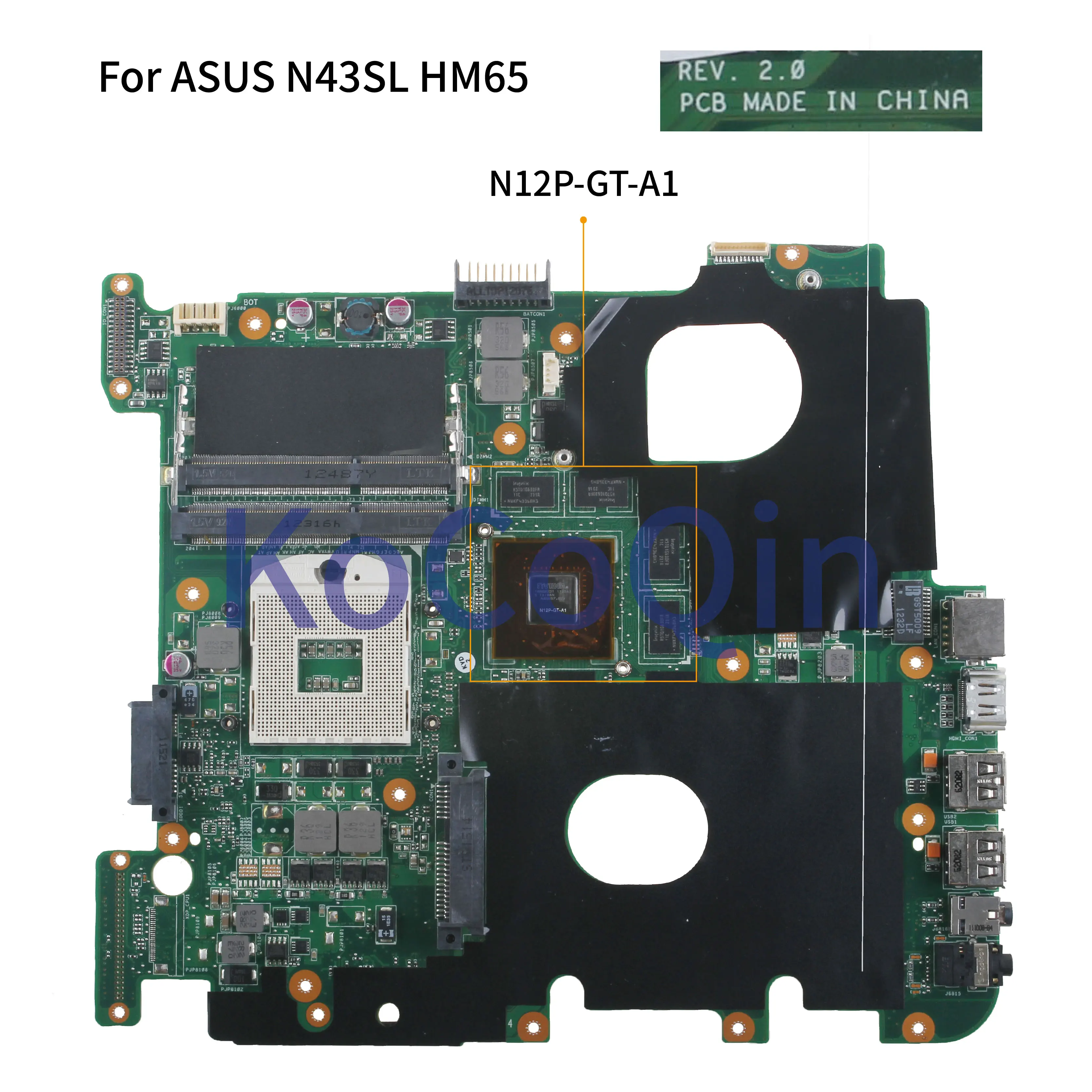 

KoCoQin Laptop motherboard For ASUS N43S N43SL N43SM Mainboard M2P-GT-A1 1G HM65