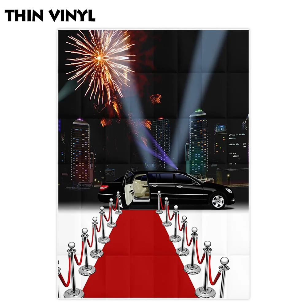 Allenjoy Hollywood Red Carpet Photography Background Night Cityscape Firework Building Photo Studio Prop Baby Shower Wallpaper