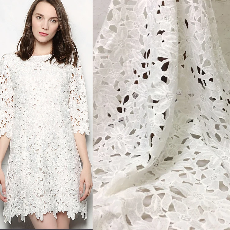 1yd White Leaf Pattern Water Soluble Embroidery High Quality African Guipure Cord Lace Fabric For Nigerian Wedding Party Dresses