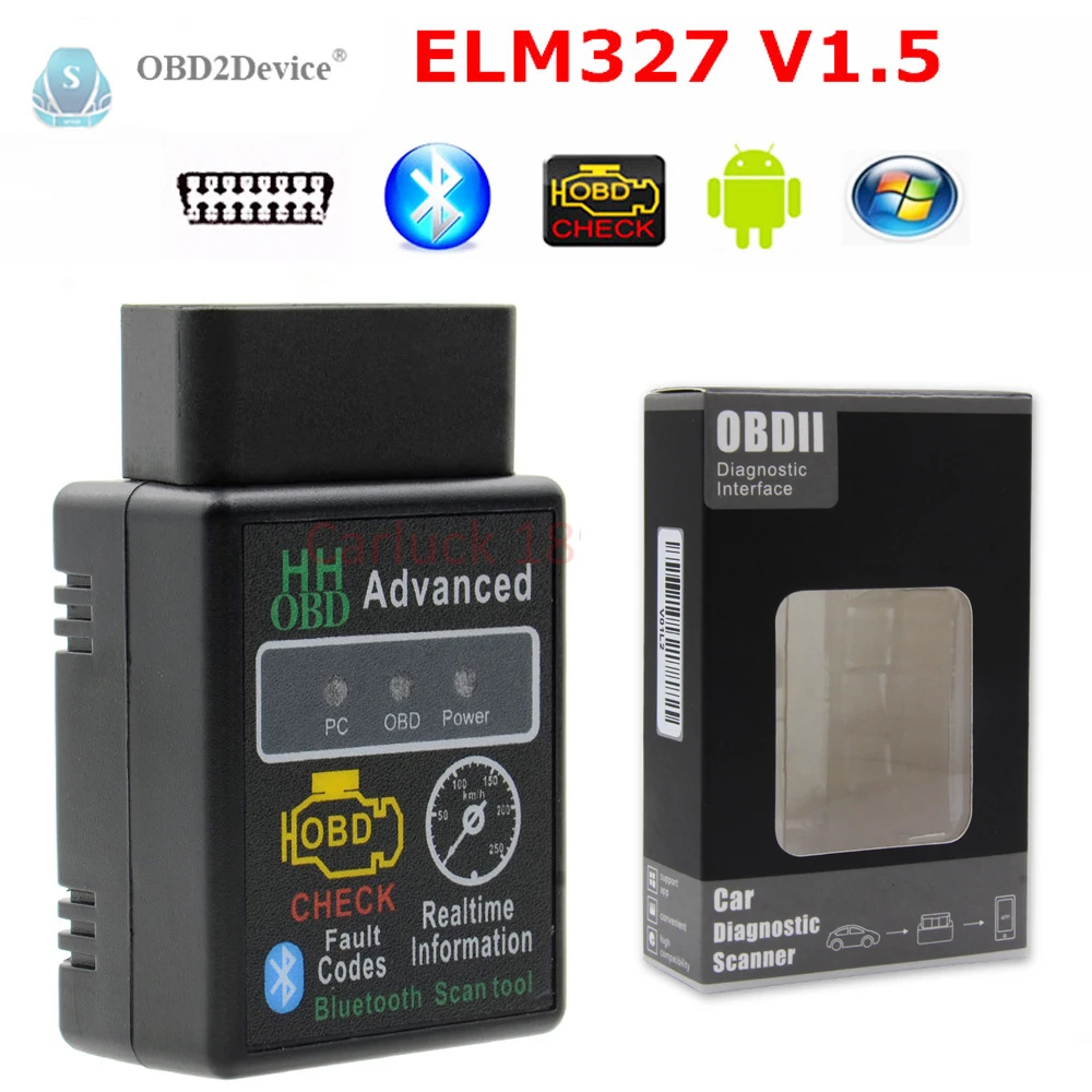 

OBD2 Scanner HH OBD ELM327 V1.5 Bluetooth Compatible For Android PC OBDII ELM 327 1.5 BT Adapter Code Reader Diagnostic Tools