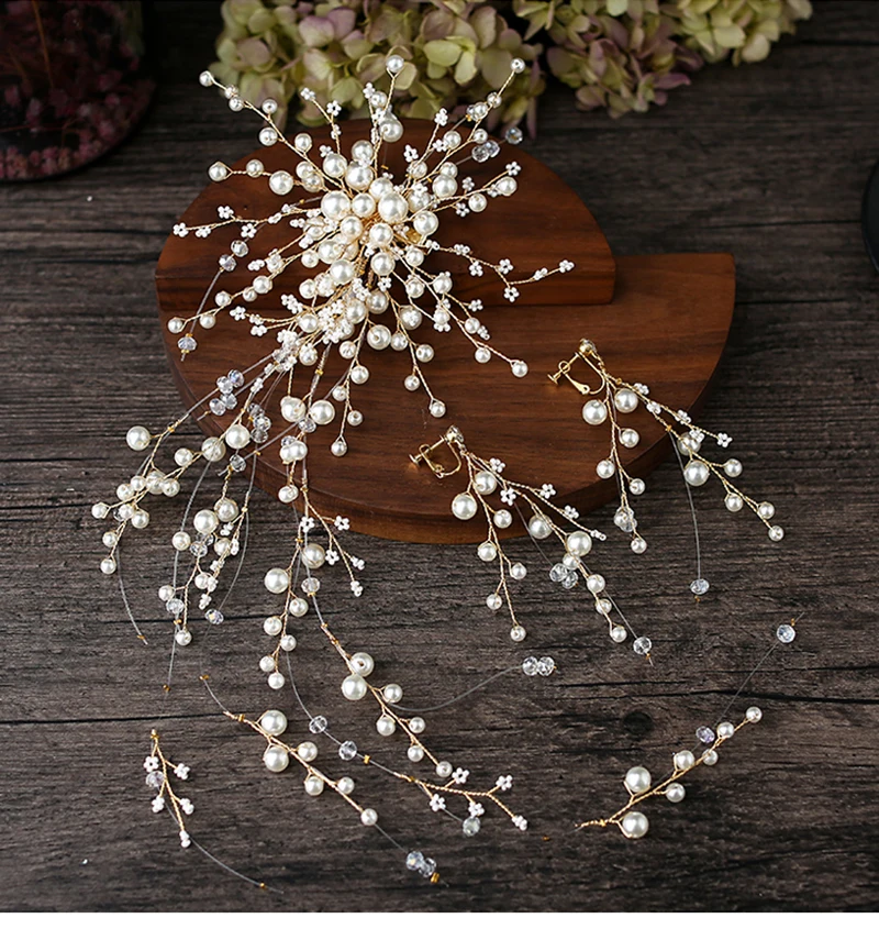 Himstory News Handmade Vintage Crystal Pearl Wedding Hairpin Vine Bunch Hair Pins Accessories Hairband Bridal Headpiece