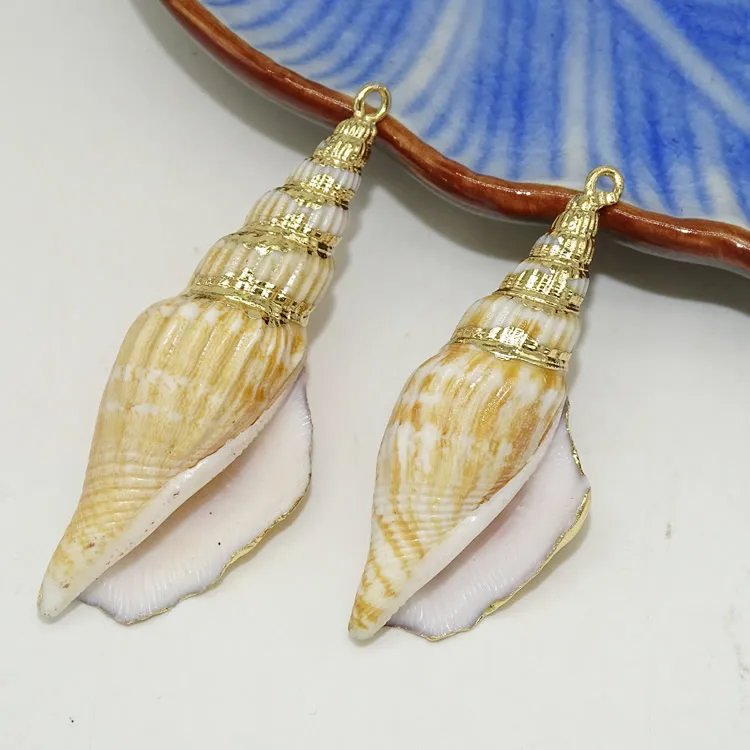 New Arrival Gold Color Natural Conch Shell Pendant Beads Gold Trim Shell Jewelry for Necklace 10pcs