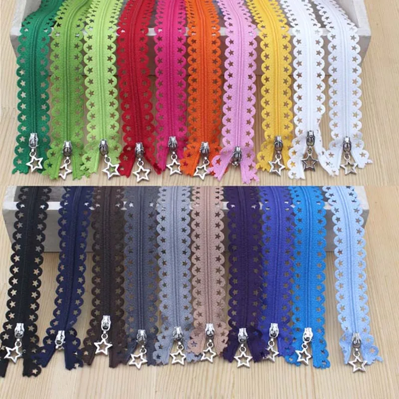 25CM 50PCS DIY Stars Lace Plastic Nylon Zippers for Diy Handmade Accessory Tailor Sewer Craft Bag Garment Material