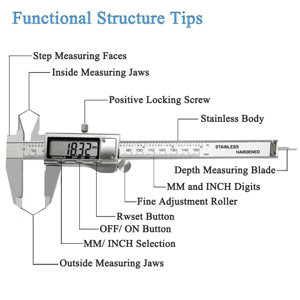 High Quality Metal 6-Inch 150mm Stainless Steel Electronic Digital Vernier Caliper Micrometer Measuring Free Shipping