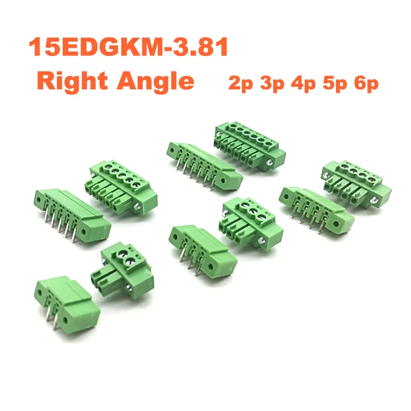 

5Pcs Pitch 3.81mm Right Angle 2 3 4 5 6P Screw Plug-in PCB Terminal Block Pluggable Connector Male/Female 15EDGKM+RM Morsettiera