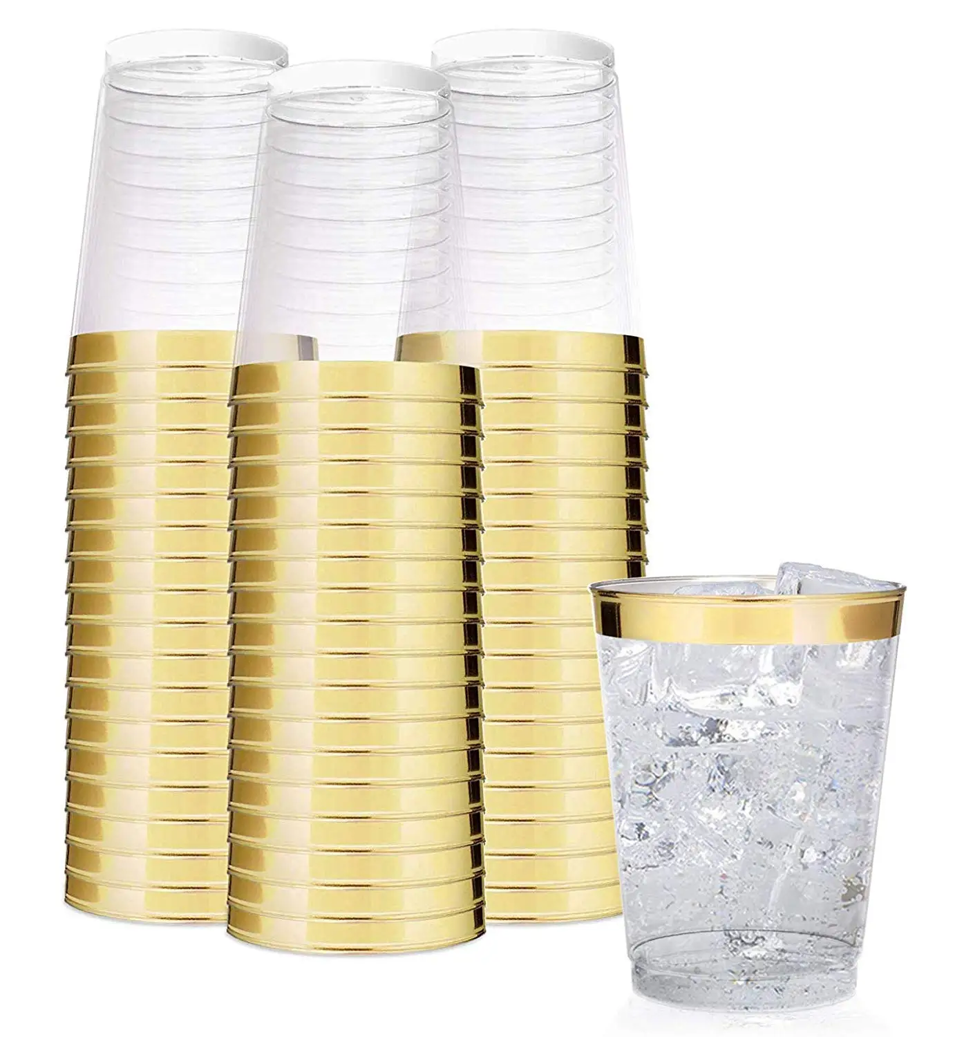 

12oz Gold Plastic Cups 25 Pack- Premium Gold Rimmed Plastic Disposable Cups Tumblers for Elegant Weddings, Nice Celebrations