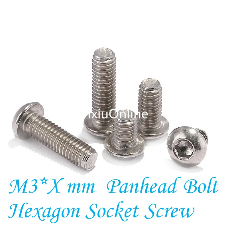 YT815 304 Rvs Panhead Bolt Hexagon Socket Schroef M3 * Xmm Drop Shipping