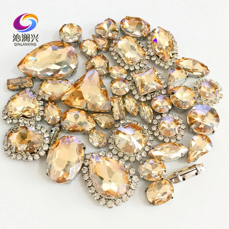 

Mix Size Champagne 50Pcs Crystal Buckle Glass Rhinestones, Silver Bottom, DIY Clothing Sewing Accessories, Used for Needlework
