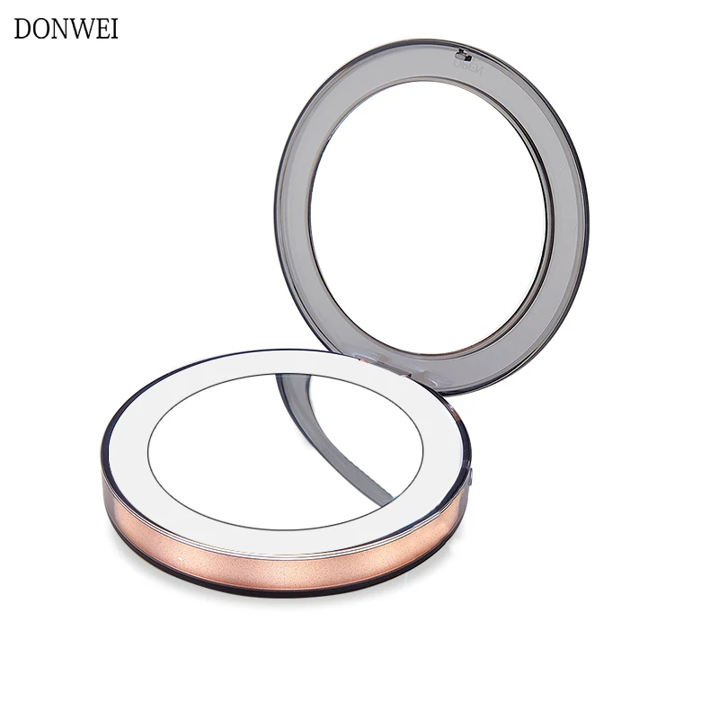 DONWEI LED Lighted Mini Makeup Mirror 3X Magnifying Compact Travel Portable Sensing Lighting Foldable  Makeup Mirror