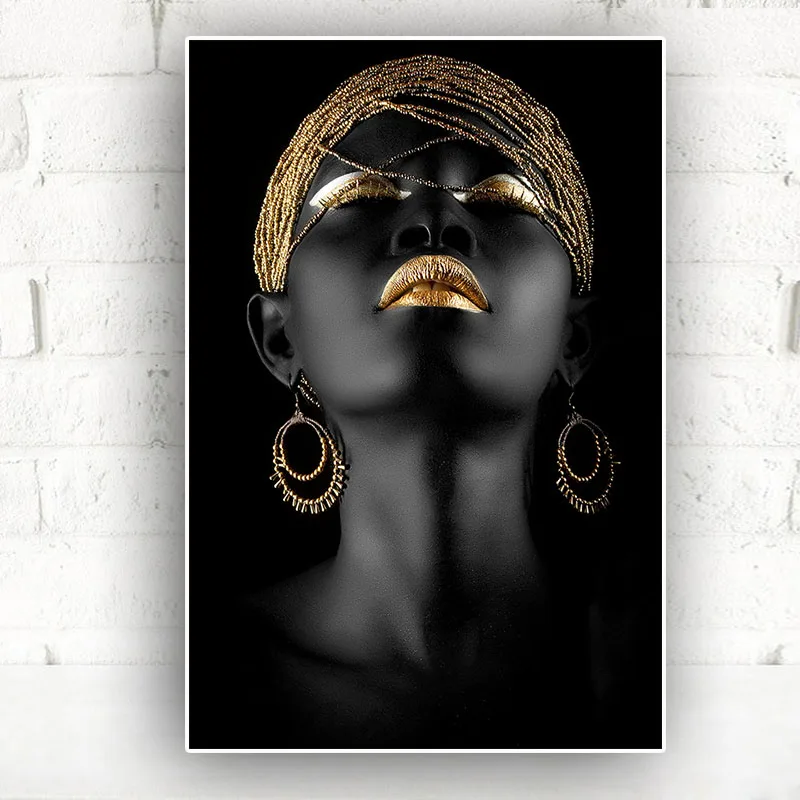 Abstract Gold Black Woman Posters and Prints Portrait Oil Painting on Canvas Wall Art Picture for Living Room Scandinavian Decor image 2