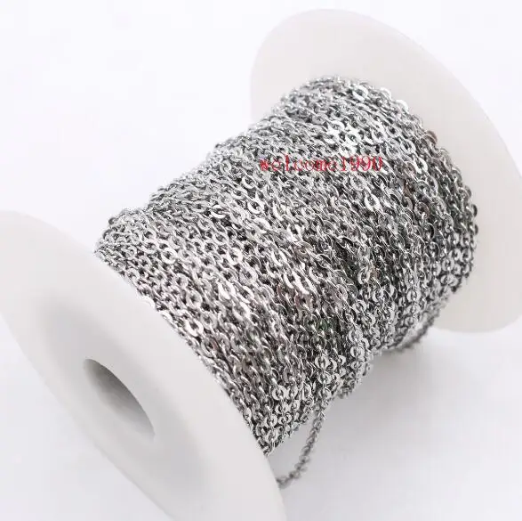 GNAYY WHOLESALE  Lot 12meter 1.5mm/2mm/2.4mm/3mm /4mm/4.5mm DIY Jewelry Finding/Makings Stainless Steel flat Oval Rolo Chain