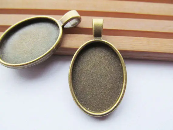 100pcs Antique Bronze Thick Oval Base Setting Tray Bezel Pendant Charm,Fit 18mmx25mm Cabochon/Cameo,DIY Accessory Jewellry