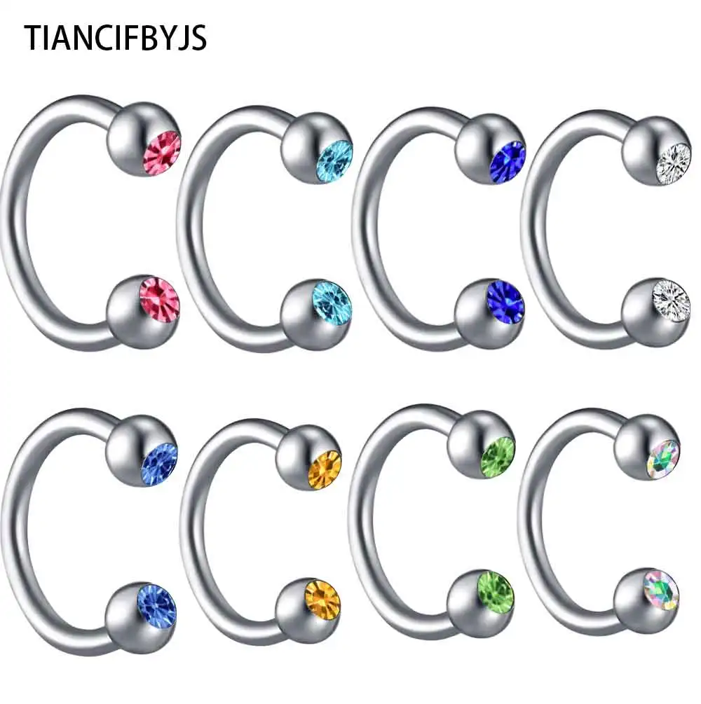 

TIANCIFBYJS Silver Septum Gem Eyebrow Piercing 100pcs/lot with 10 color Body Piercing 16G Nose Hoop Tragus Ear Body Jewelry Men