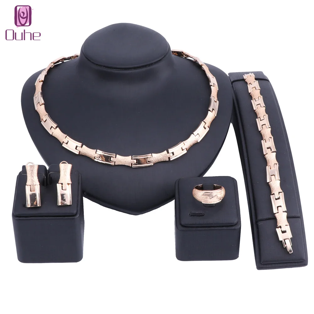 OUHE Party Jewelry Sets For Ladies African Beads Jewelry Set Gold Color Jewerly Sets For Women Indian Costume Necklace Jewelry