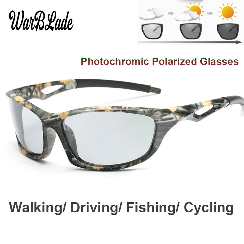 

WarBLade Photochromic Sunglasses Men Polarized Chameleon Discoloration Sun glasses For Men Anti-glare Goggles Camo Frame Eyewear