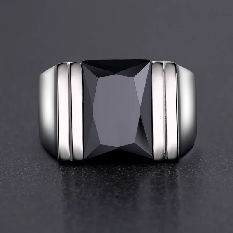 BOCAI Trendy 100% Real 925 Silver Natural Obsidian Ring for Men Adjustable Size Fashion Christmas Gift