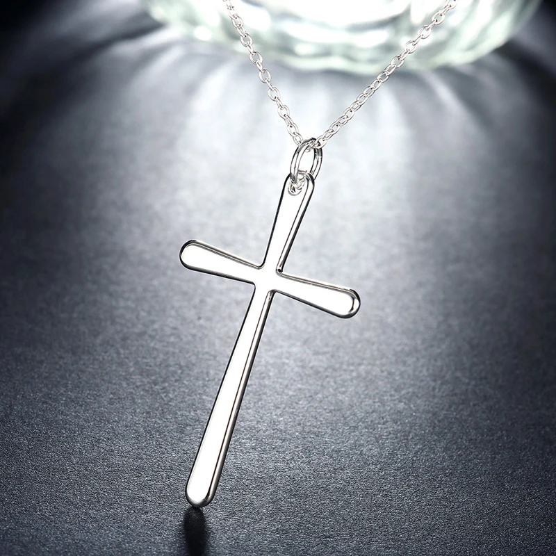 Aravant 925 Silver Cross Pendant Necklace Chain For Women Men Party Jewelry