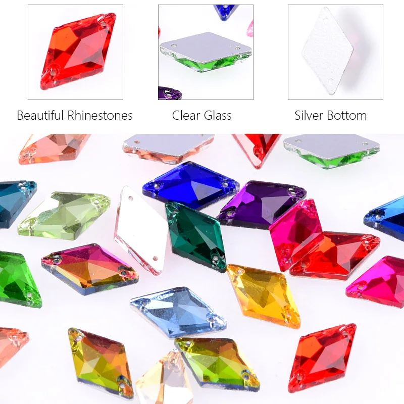 11x19 Glitter Rhombus Crystal Sewing On Rhinestones стразы Crystal DIY Sewing Accessories Diamond Gems for Dress Vestidos فستان