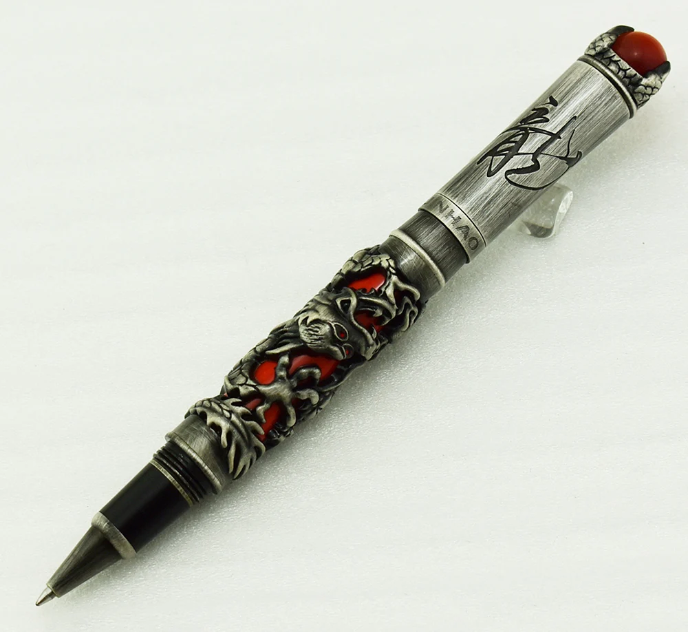 New Jinhao Dragon King Vintage Rollerball Pen, Unique Metal Embossing Hi-tech, Gray & Red Color Business Office Home Supplies