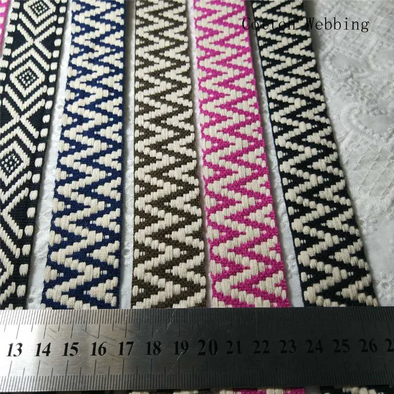 3cm Wide Cotton Webbing Sell it by Meter Quadrilateral and wave Desgin