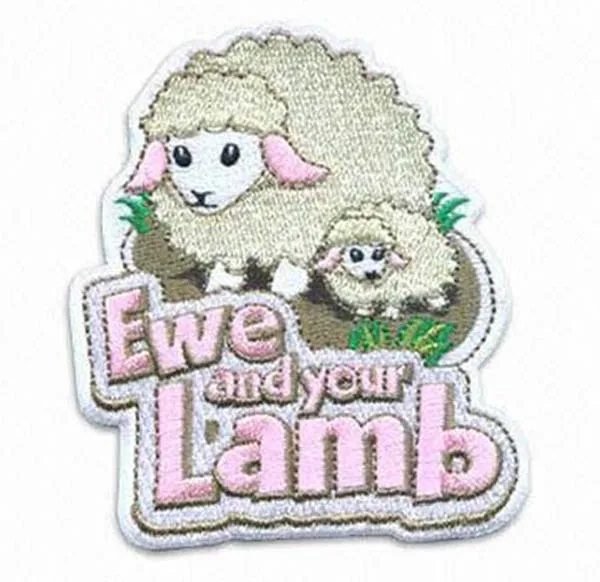 Ewe and Lamb Embroidery Patch Made by Twill with Flat Broder and PVC Backing free shipping by Post