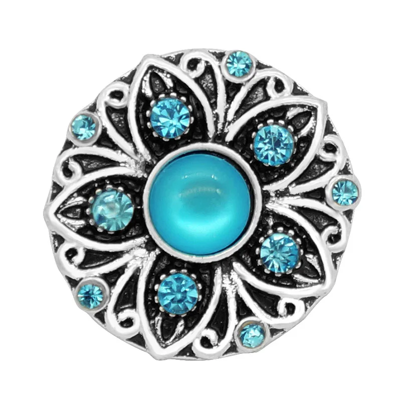 New KZ3042 Beauty Charm Round Rhinestone Flowers pattern 18MM Metal snap buttons for DIY snap jewelry wholesale