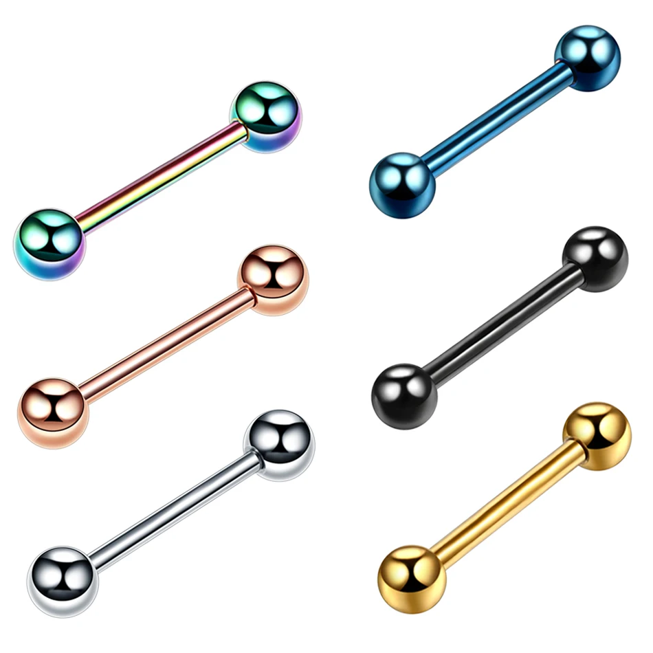1PC Titanium Anodized Tongue Rings Piercing Colorful Tongue Barbell Rings Stainless Steel Nipple Barbell Body Fashion Jewelry