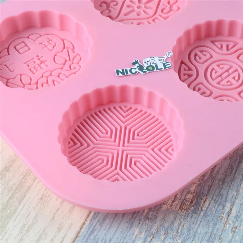 6 Holes Silicone Soap Mold Round Moon Cake Chocolate Candy Making Mould