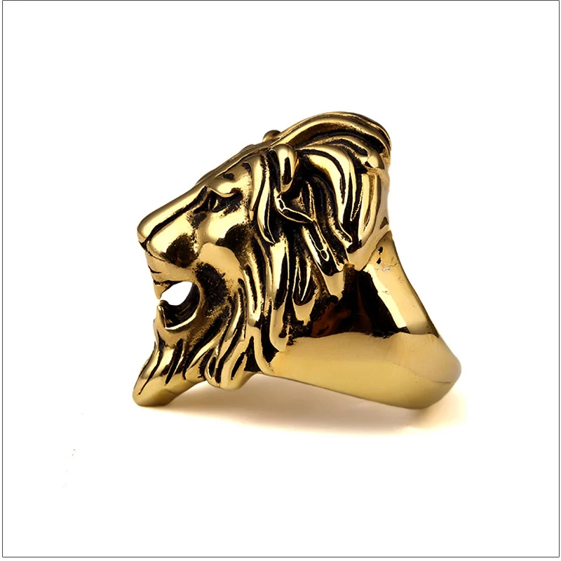 316L Stainless Steel Lion Face Gold Plated  Rings Hipsters Men Women Hip Hop Bijoux Street Dancing Nightclub Punk Finger Jewelry