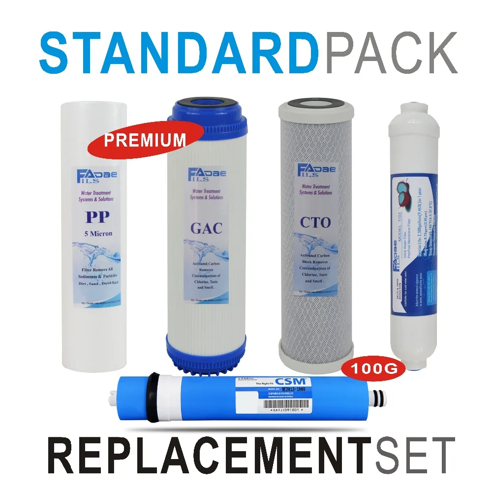 Premium Reverse Osmosis System Replacement Filter Set 5 Stage Filters with 100 GPD RO membrane - 5pcs/lot