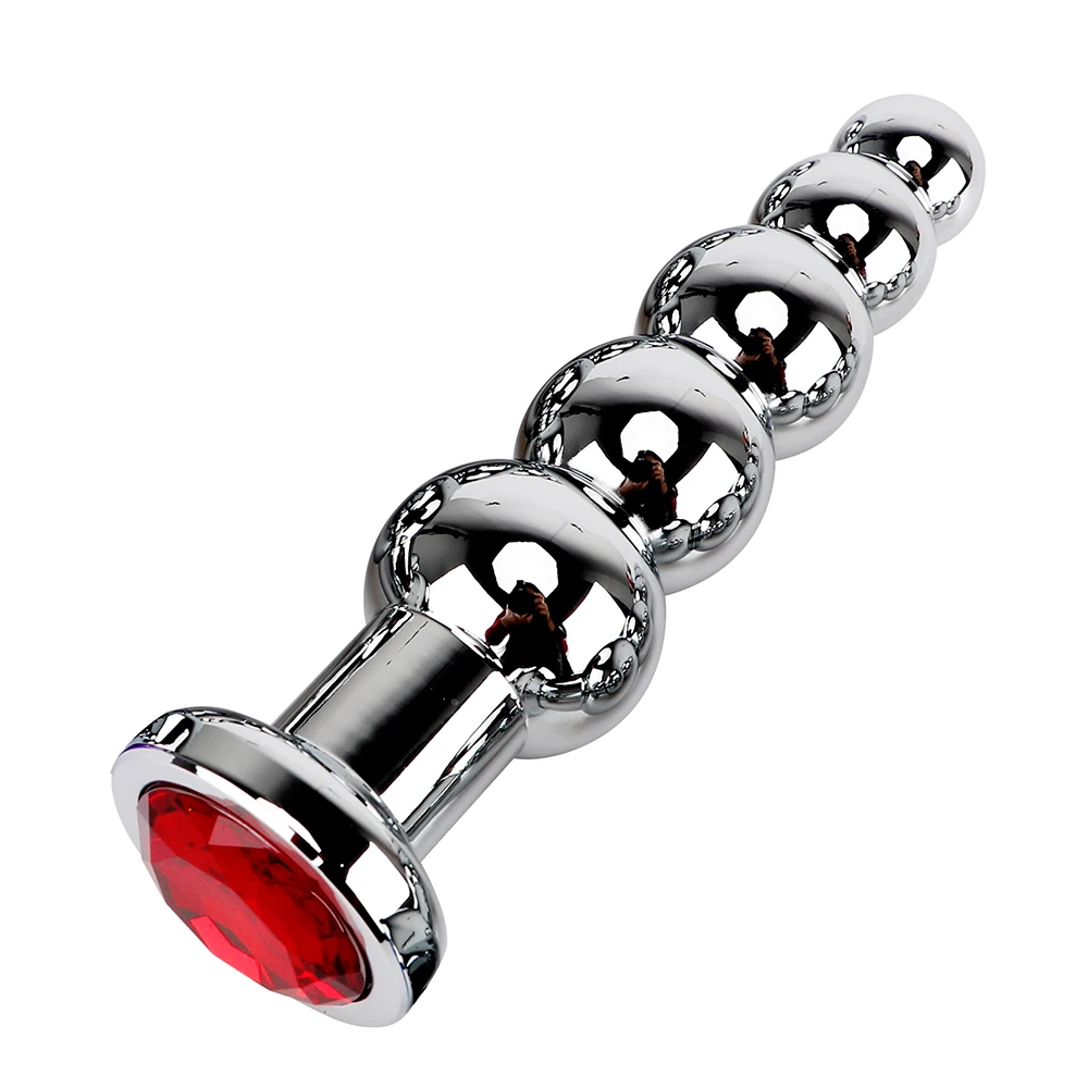 IKOKY Metal Anal Beads Prostate Massage Stainless Steel Butt Plug Heavy Anus Beads with 5 Balls Sex Toys for Men and Women Gay