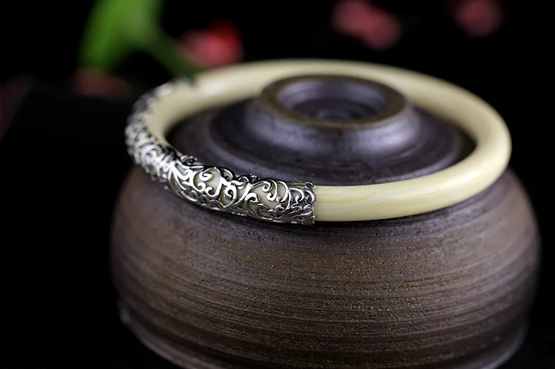 KJJEAXCMY fine jewelry 925 Silver Thai bangle silver jewelry with resinous vintage boutique women's bangle