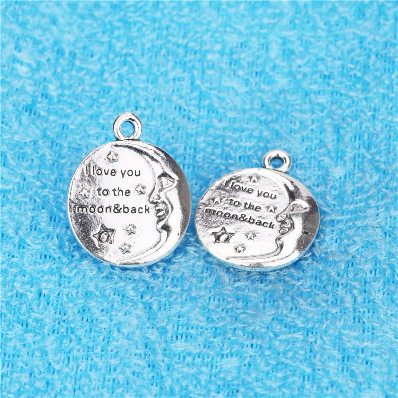 High Quality 10 pcs/Lot 19mm*22mm Letter Printed I love you moon back Love Charm Pendant For Jewelry Making