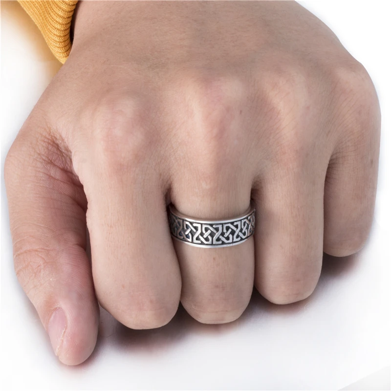Elfasio 8mm Men Celtic Knot Stainless Steel Ring Band Vintage Jewelry Size 7-15
