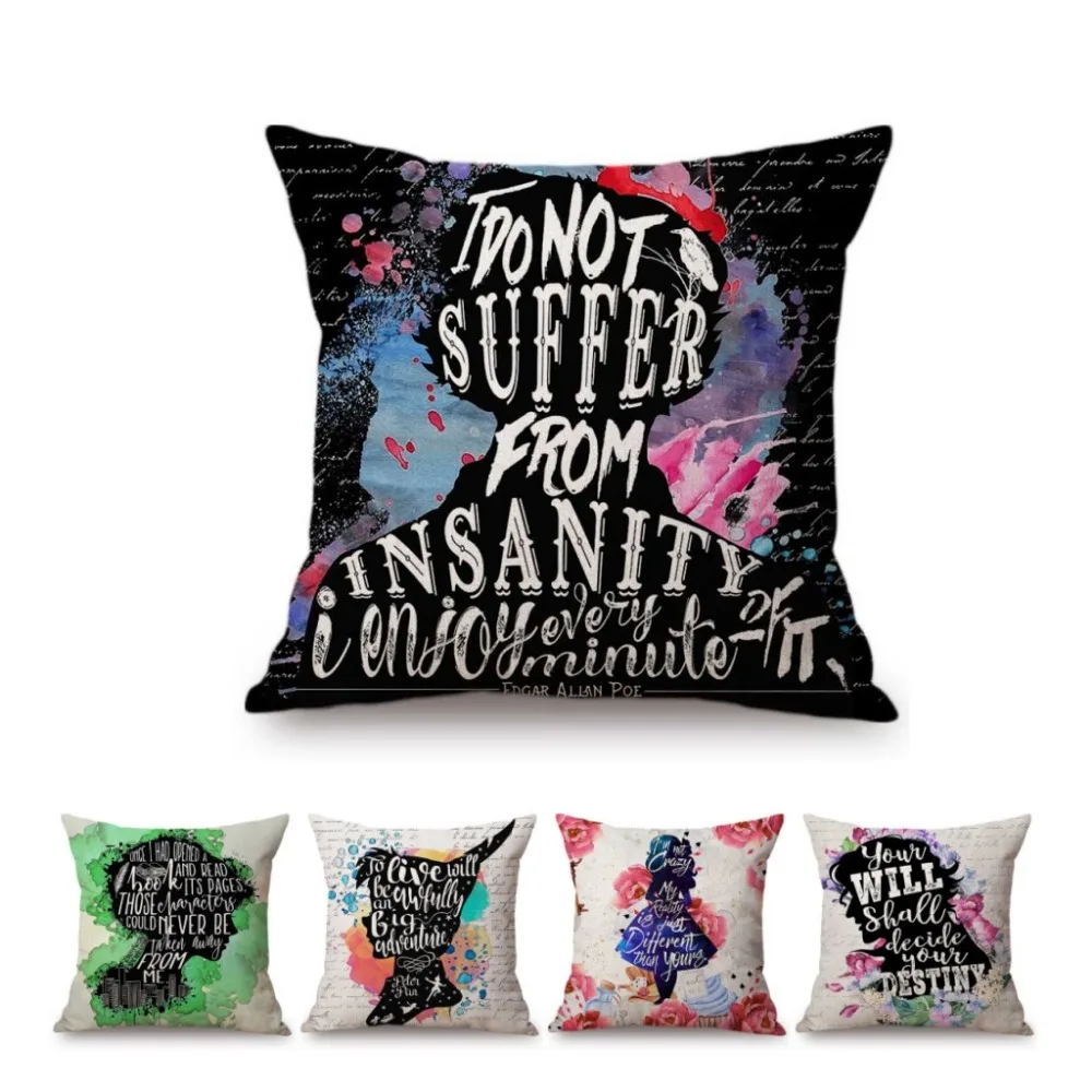 Bookish Classic Materpieces Quotes Peter Pan Alice Wonderland Oscar Wilde Jane Austen Home Decor Throw Pillow Case Cushion Cover