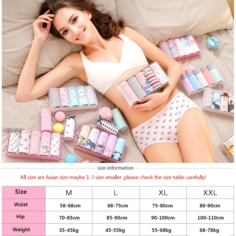 LANGSHA 5Pcs/Set Panties Women Soft Cotton Briefs Underwear Sexy Bow Breathable Seamless Ladies Underpants Female Lingerie M XXL