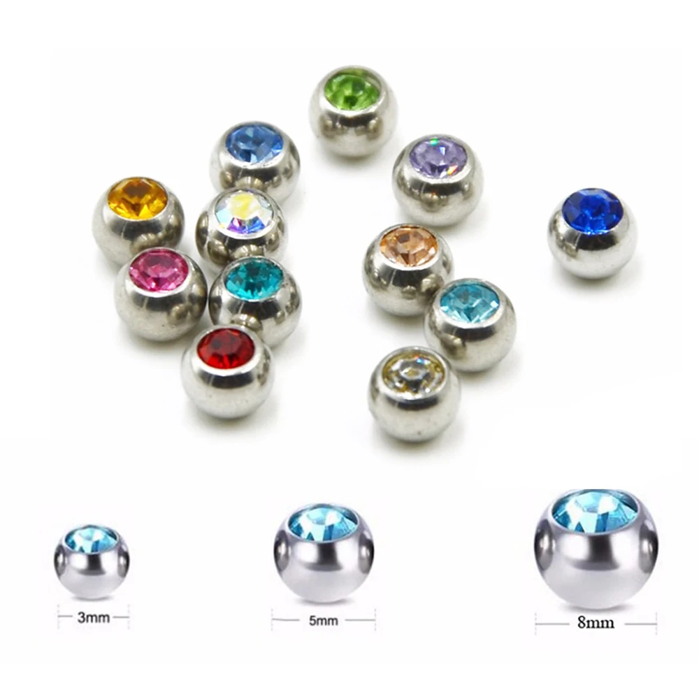 60pcs Stainless Steel CZ Crystal Screw Hole Replacement Balls 16g&14g Tongue Barbell Lip Ring Ear Belly Eyebrow Piercing Jewelry image 4
