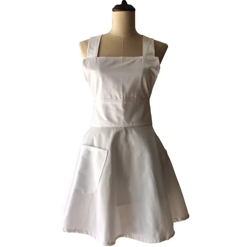 Plain White Cotton Kitchen Apron for Woman Cooking Waitress Salon Hairdresser Avental de Cozinha Divertido Pinafore Apron