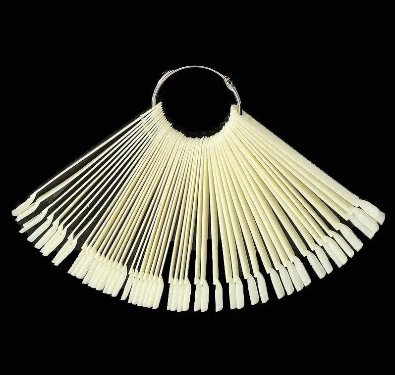50PCS False Nail Tips Fan shaped Fake Nail Art Tips Polish UV Gel Sticker Decoration Display Stick Gel Salon Tool Clear Natural - 图片 7