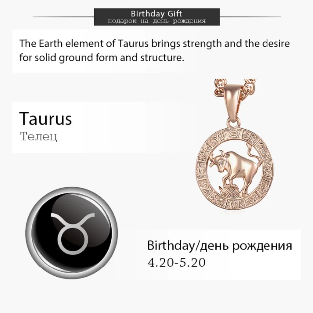 Davieslee Taurus Zodiac Sign Pendant 585 Rose Gold Color Constellation Pendant Necklace For Woman Jewelry Dropshipping DGP179