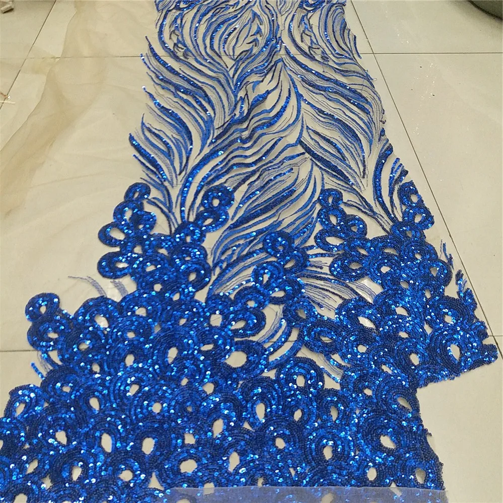 

100% high quality tulle lace fabric With sequins LP51928-5 new design sequins lace shinny royal blue