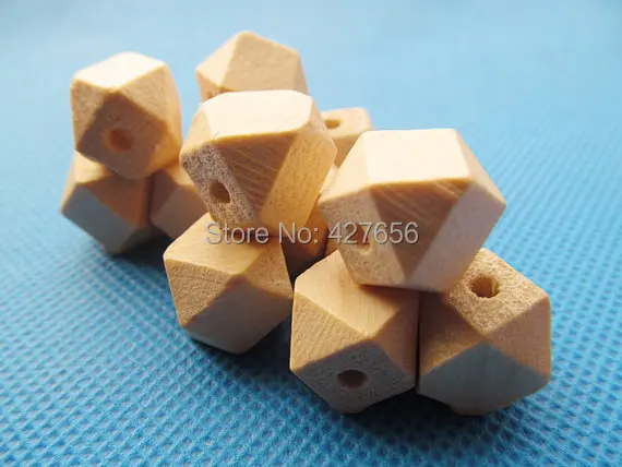 100pcs 12mm Unfinished Faceted Natural Wood Cubic Spacer Beads Pendant Charm Finding,14 Hedron Geometricf Figure Wooden Beads